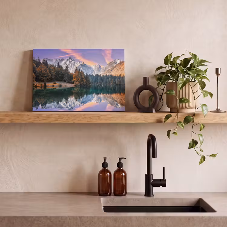 Canvas schilderij - Bergen - Bos - Water - Lucht - Roze - Paars — 3