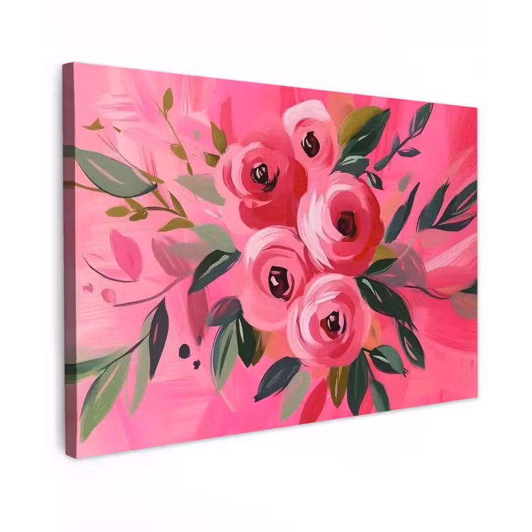 Canvas schilderij - Bloemen - Verf - Roze — 1