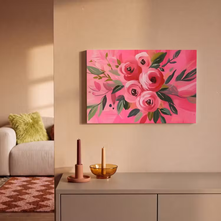 Canvas schilderij - Bloemen - Verf - Roze — 2