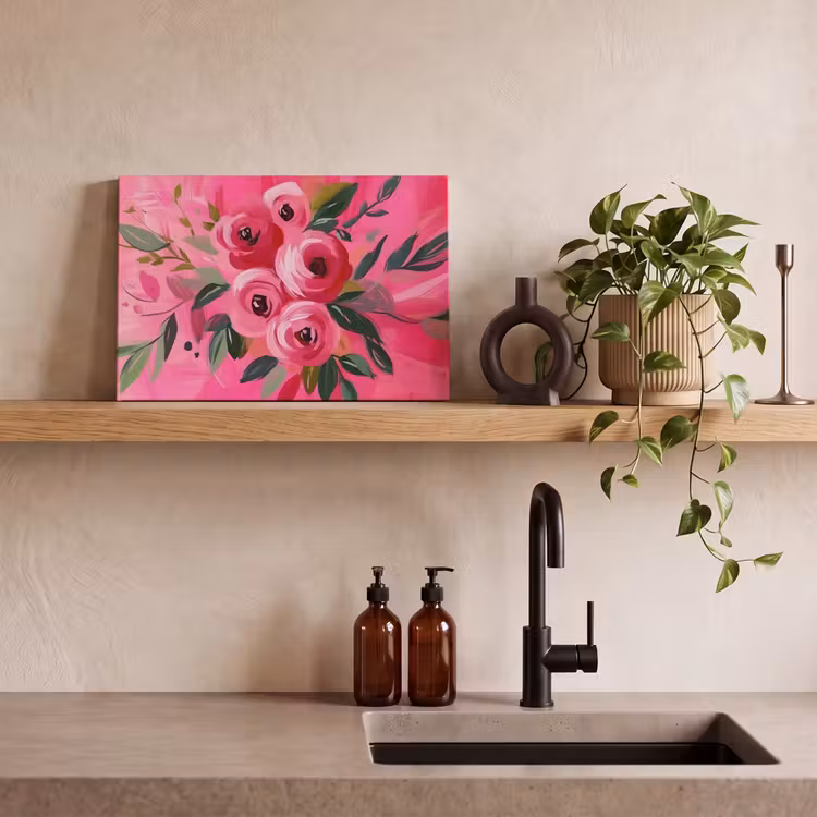 Canvas schilderij - Bloemen - Verf - Roze — 3