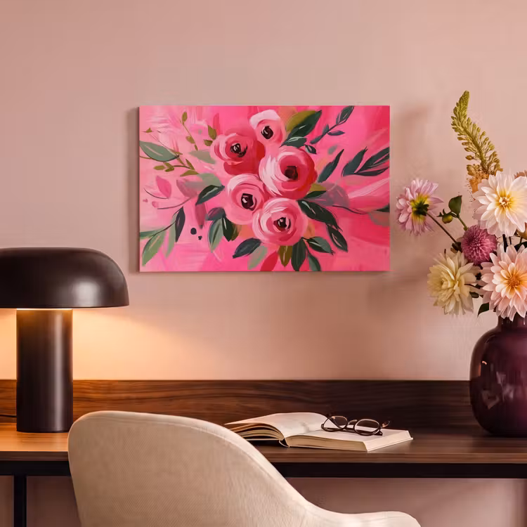 Canvas schilderij - Bloemen - Verf - Roze — 4