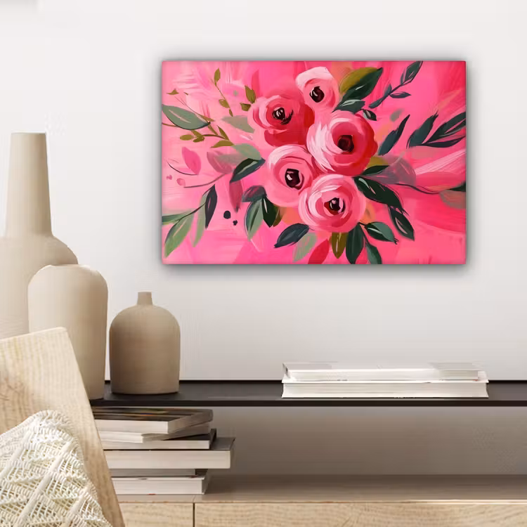 Canvas schilderij - Bloemen - Verf - Roze — 5