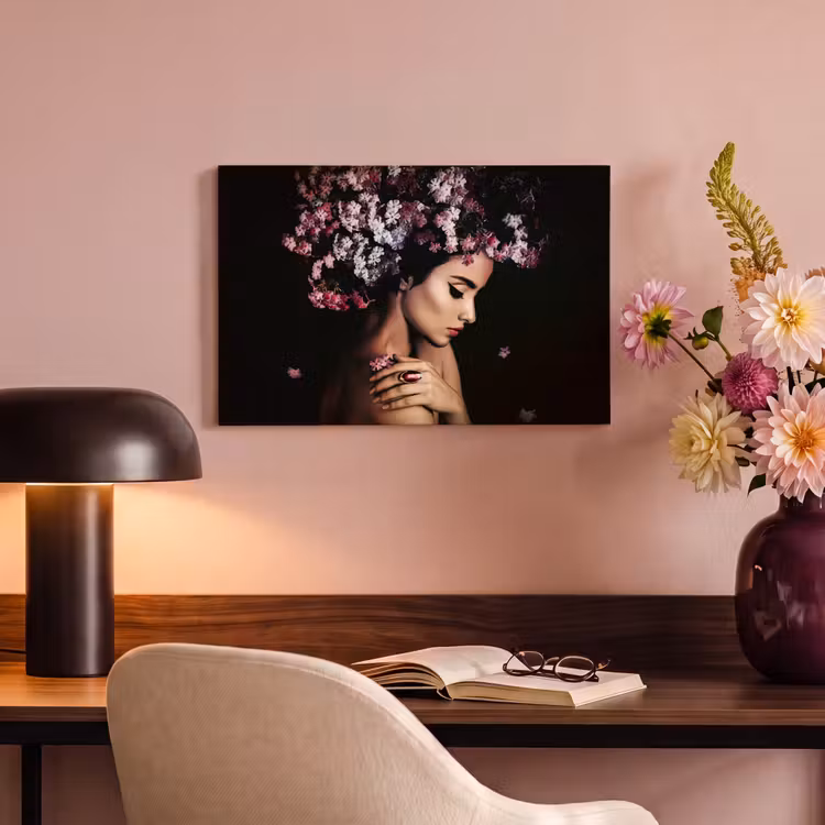 Canvas schilderij - Bloesem - Vrouw - Roze - Bloemen - Luxe — 4