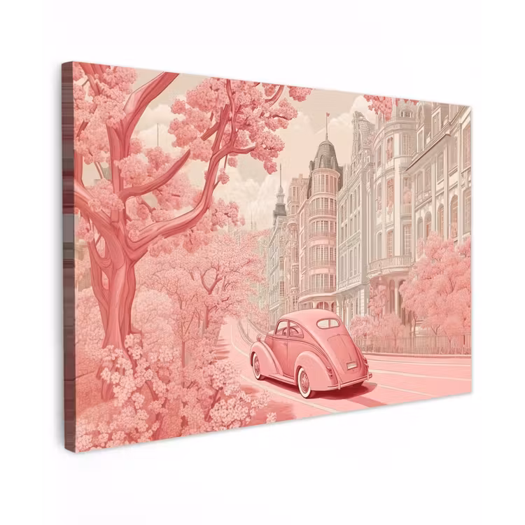 Canvas schilderij - City - Car - Pink — 1