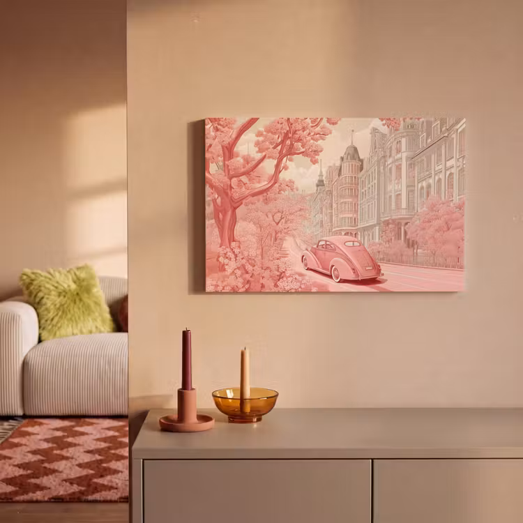Canvas schilderij - City - Car - Pink — 2