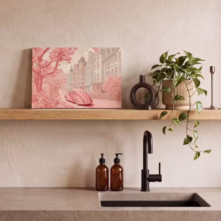 Canvas schilderij - City - Car - Pink — 3