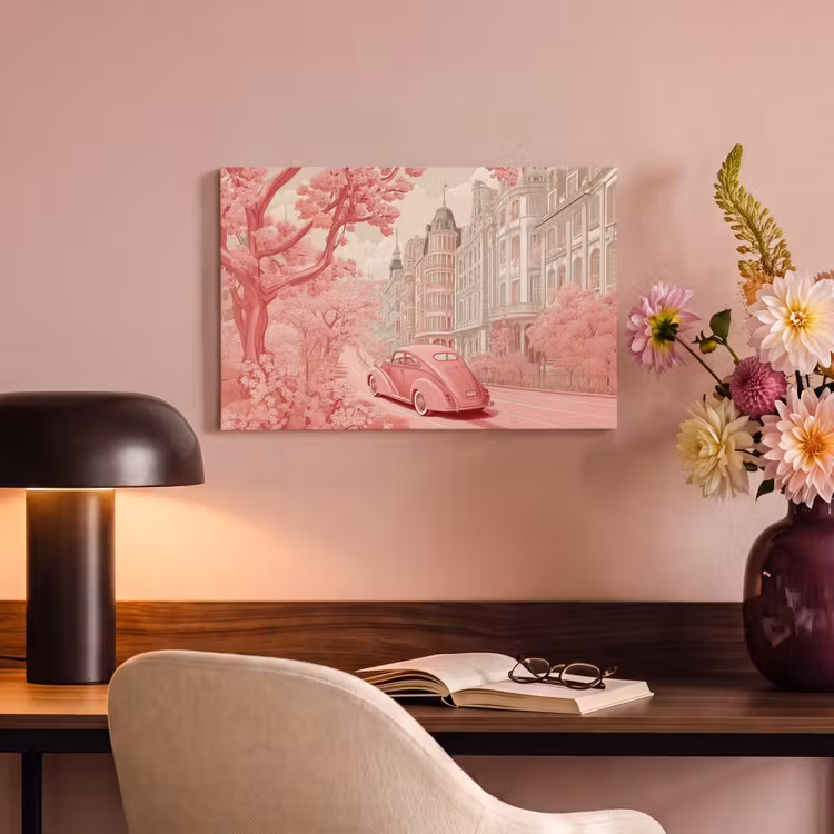 Canvas schilderij - City - Car - Pink — 4