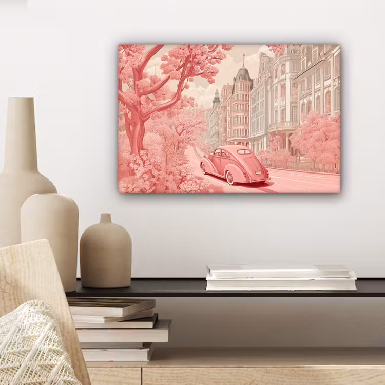 Canvas schilderij - City - Car - Pink — 5