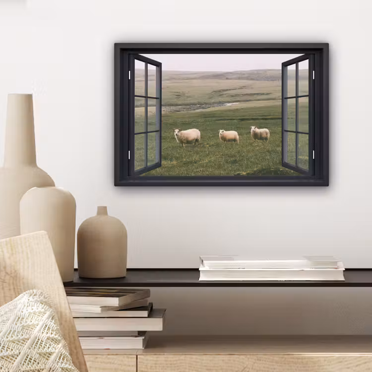 Canvas schilderij - Doorkijk - Gras - Schaap — 5