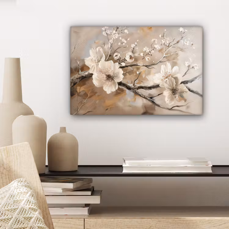 Canvas schilderij - Bloemen - Natuur - Wit - Bloesem - Abstract — 5