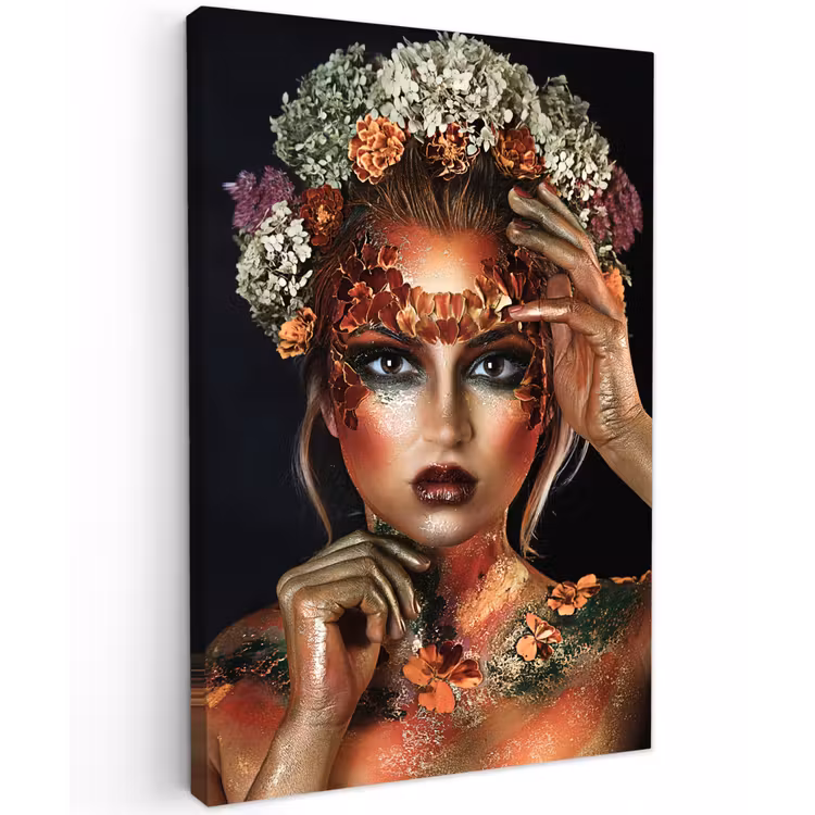 Canvas schilderij - Bloemen - Vrouw - Kroon — 1