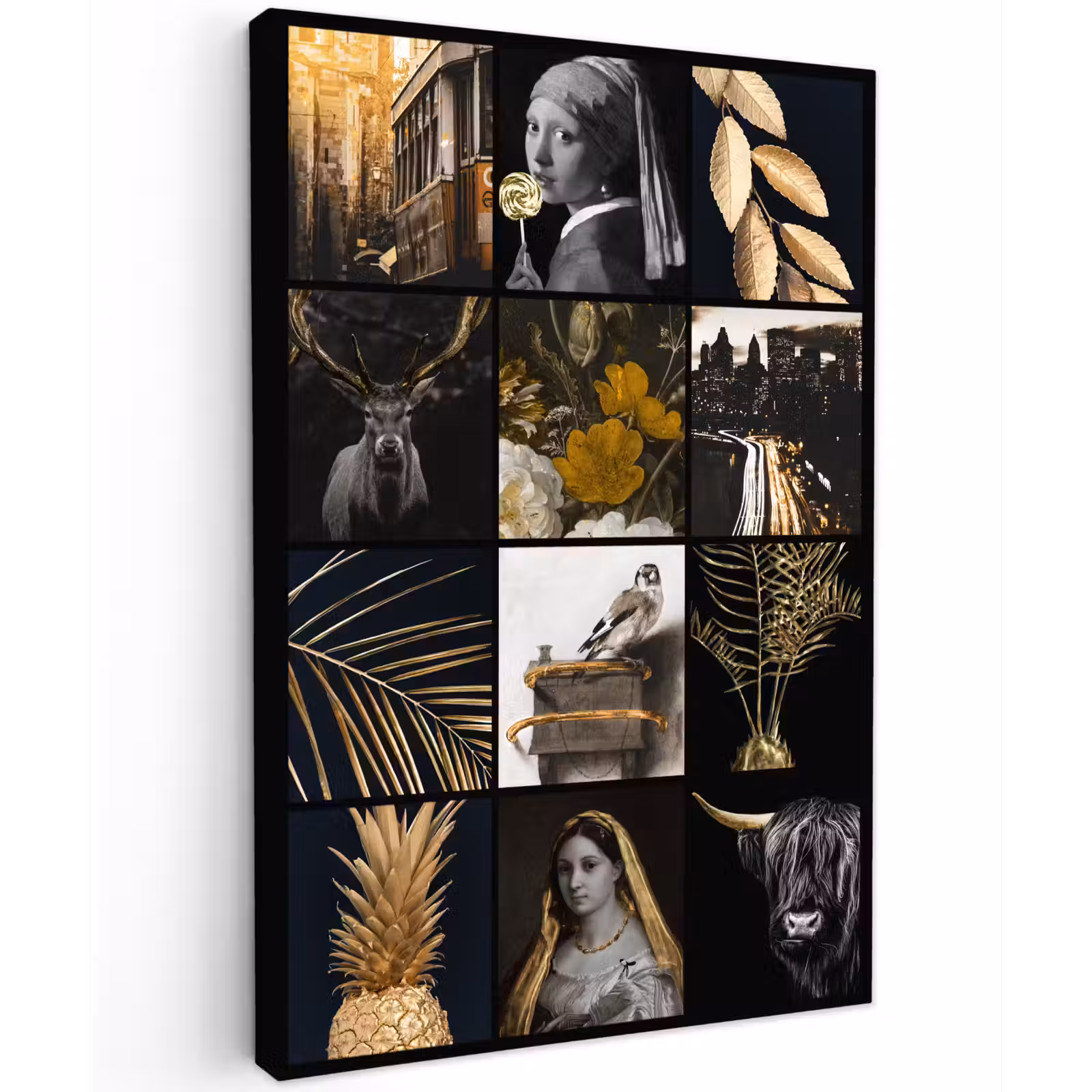 Canvas schilderij - Collage - Goud - Kunst - Bloemen — 1