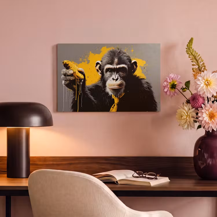 Canvas schilderij - Aap - Chimpansee - Banaan - Geel - Dieren - Stropdas — 4