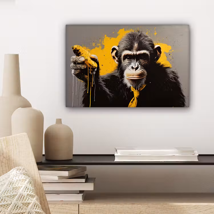Canvas schilderij - Aap - Chimpansee - Banaan - Geel - Dieren - Stropdas — 5