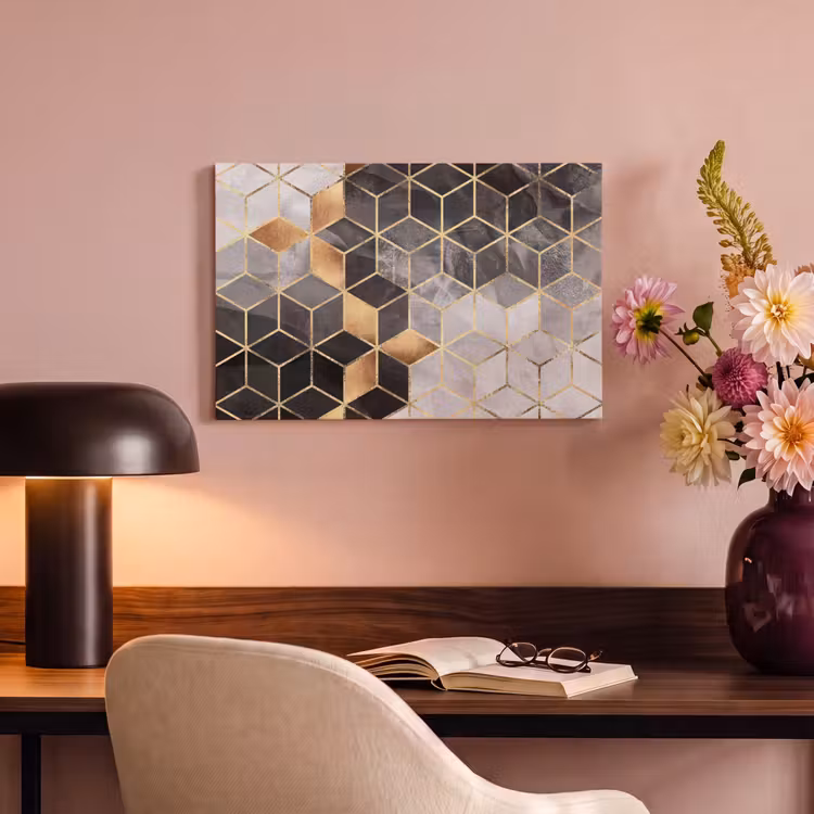 Canvas schilderij - Abstract - Kubus - Goud - Patronen - Zwart - Wit — 4