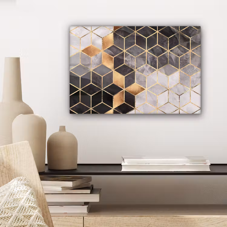 Canvas schilderij - Abstract - Kubus - Goud - Patronen - Zwart - Wit — 5