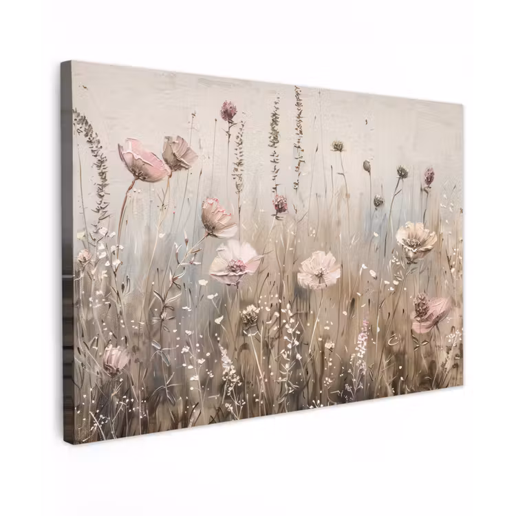 Canvas schilderij - Bloemen - Roze - Modern - Beige — 1