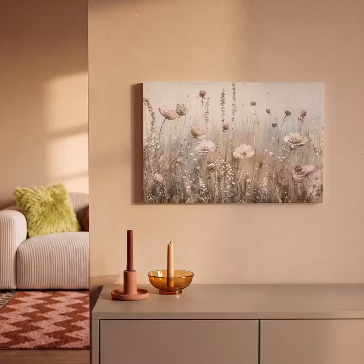 Canvas schilderij - Bloemen - Roze - Modern - Beige — 2