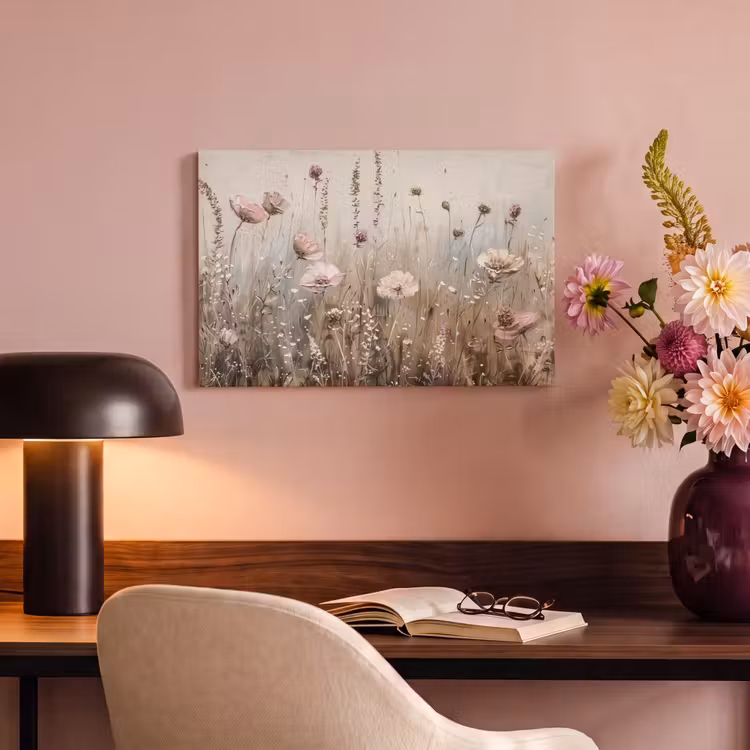 Canvas schilderij - Bloemen - Roze - Modern - Beige — 4