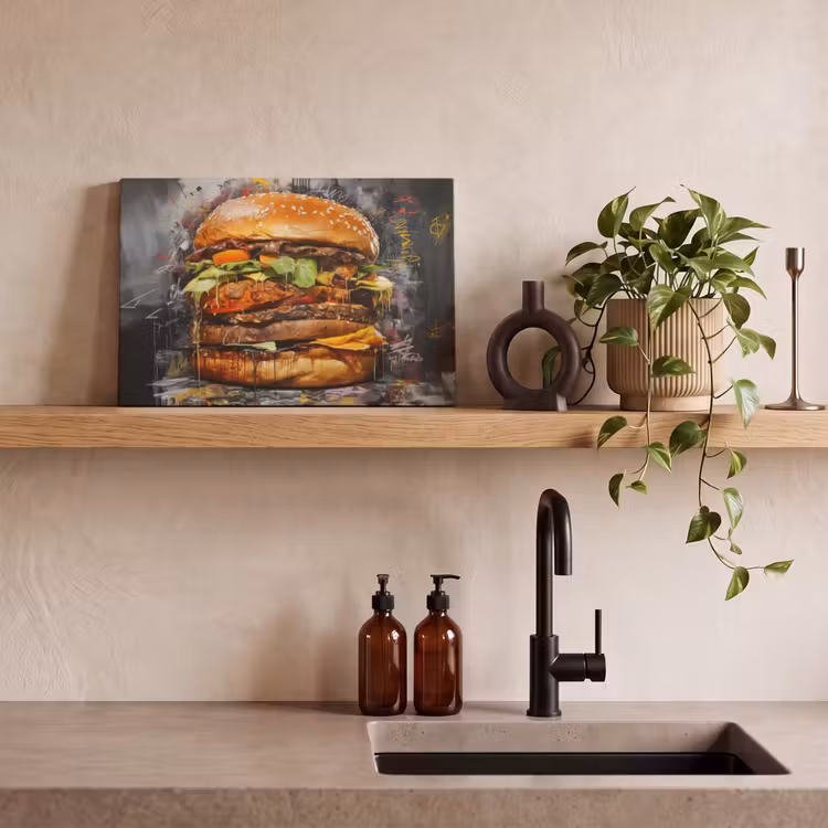 Canvas schilderij - Burger - Eten - Kunst - Grijs - Graffiti — 3