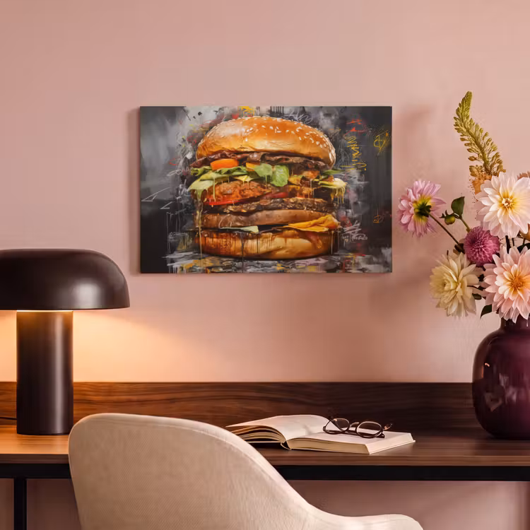 Canvas schilderij - Burger - Eten - Kunst - Grijs - Graffiti — 4