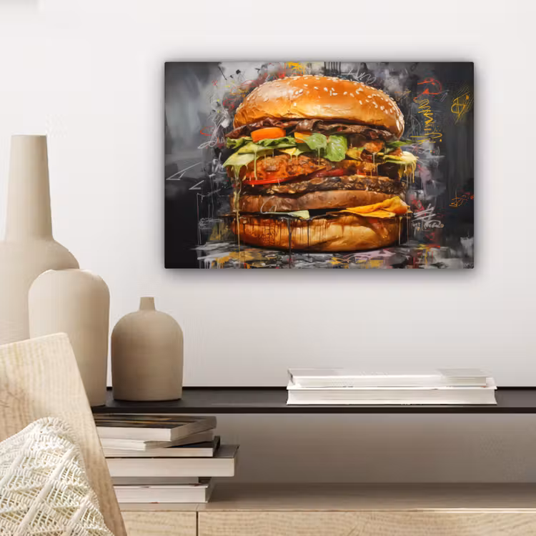 Canvas schilderij - Burger - Eten - Kunst - Grijs - Graffiti — 5