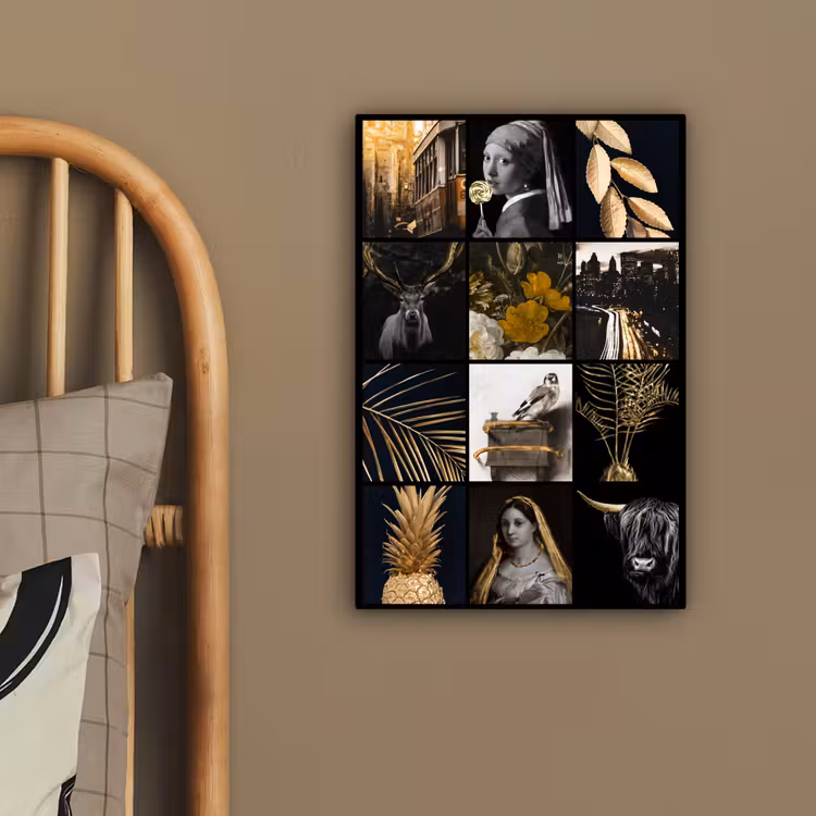 Canvas schilderij - Collage - Goud - Kunst - Bloemen — 3