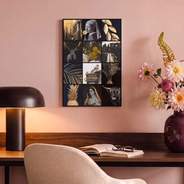 Canvas schilderij - Collage - Goud - Kunst - Bloemen — 4