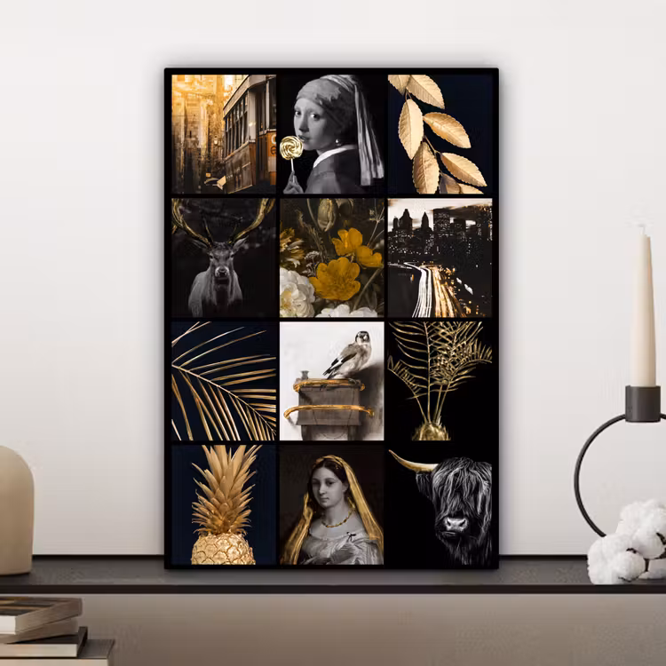 Canvas schilderij - Collage - Goud - Kunst - Bloemen — 5