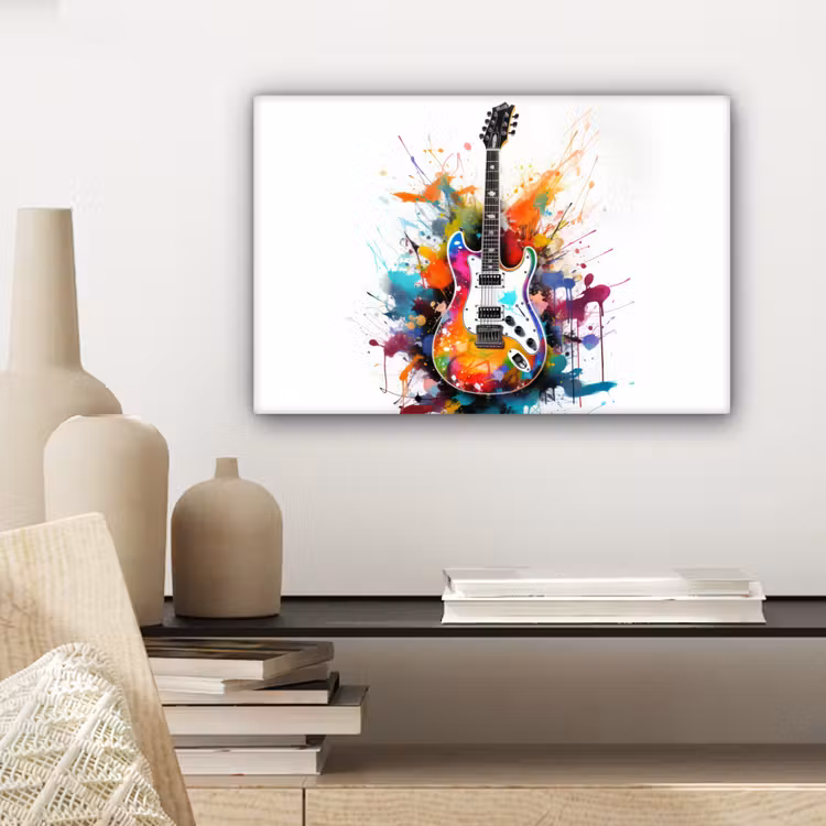 Canvas schilderij - Gitaar - Graffiti - Muziek - Wit — 5