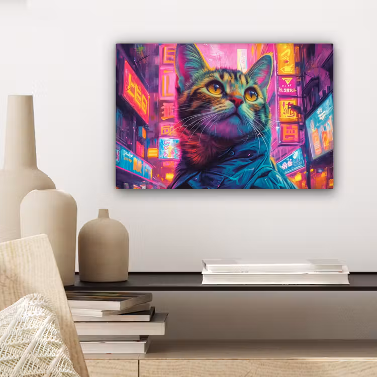 Canvas schilderij - Graffiti - Kat - Pop art - China - Neon — 5