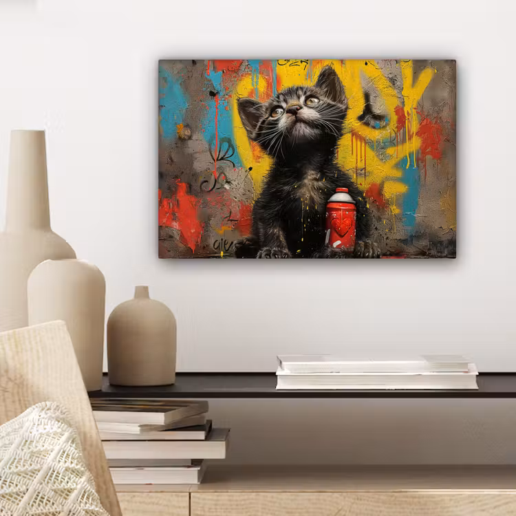 Canvas schilderij - Graffiti - Kitten - Street art - Kat — 5
