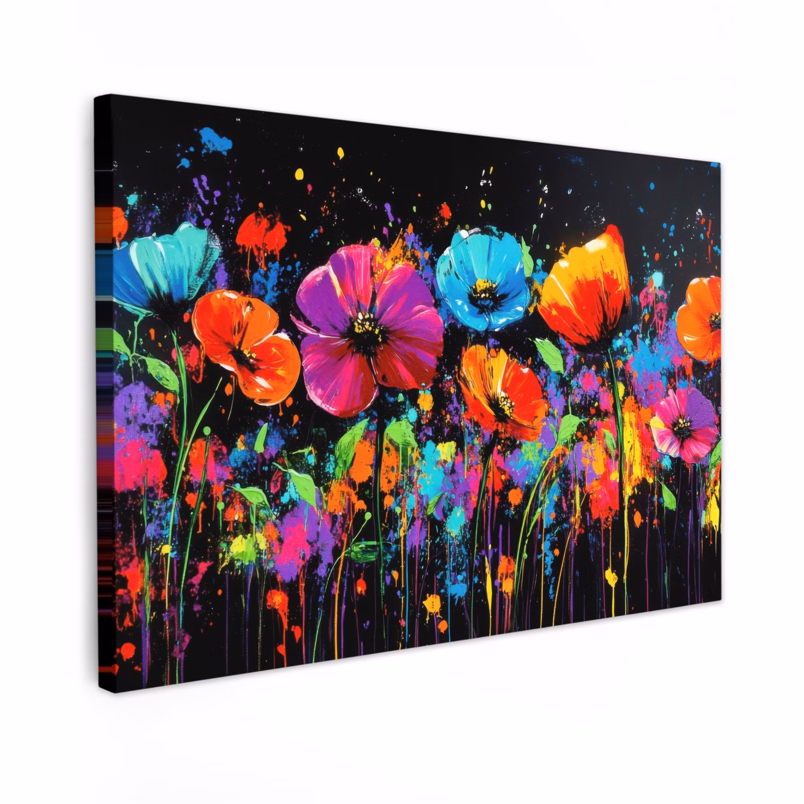 Canvas schilderij - Bloemen - Kleurrijk - Spetters — 1