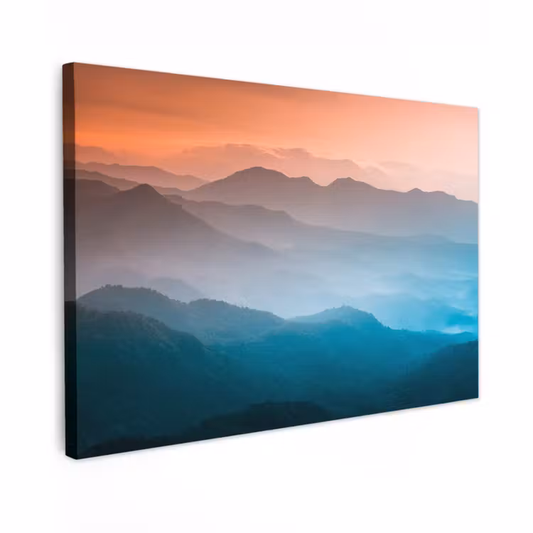 Canvas schilderij - Bergen - Zon - Oranje - Natuur — 1