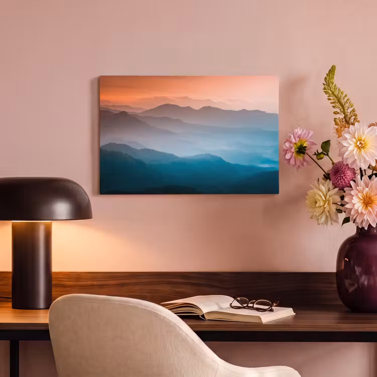 Canvas schilderij - Bergen - Zon - Oranje - Natuur — 4
