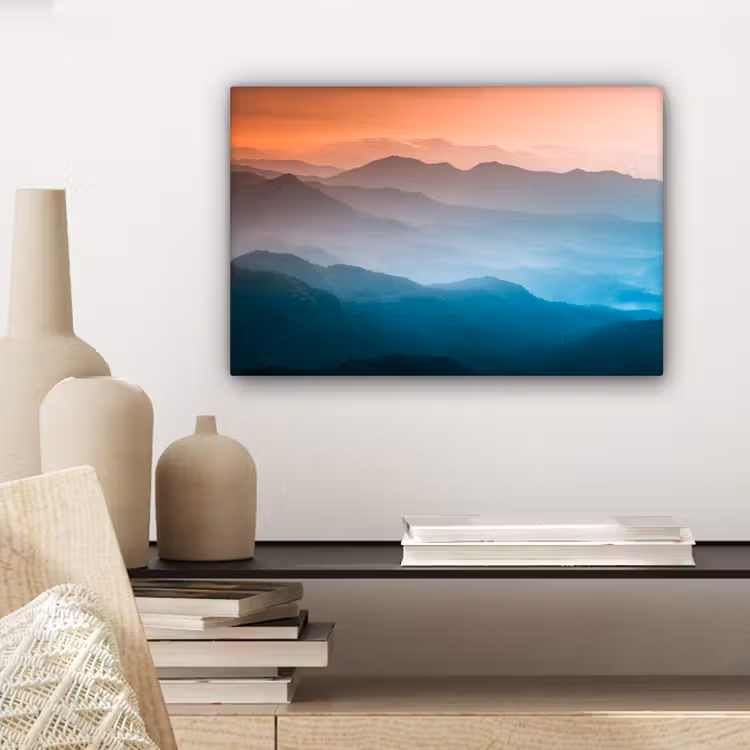 Canvas schilderij - Bergen - Zon - Oranje - Natuur — 5