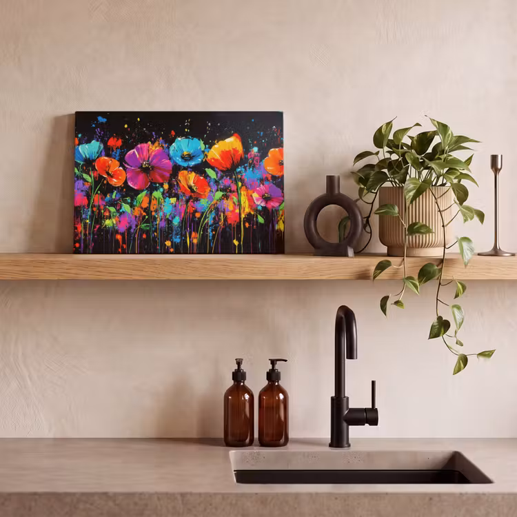 Canvas schilderij - Bloemen - Kleurrijk - Spetters — 3