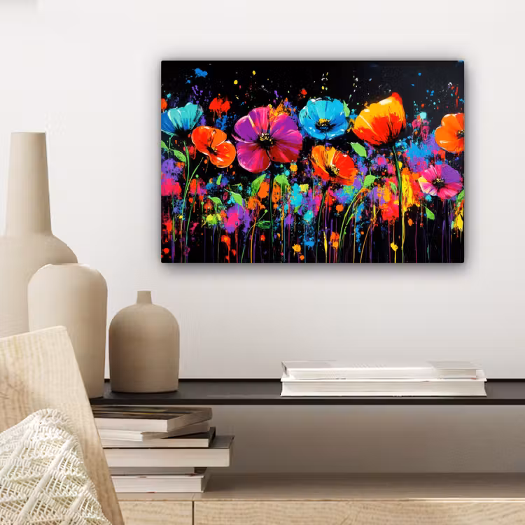 Canvas schilderij - Bloemen - Kleurrijk - Spetters — 5