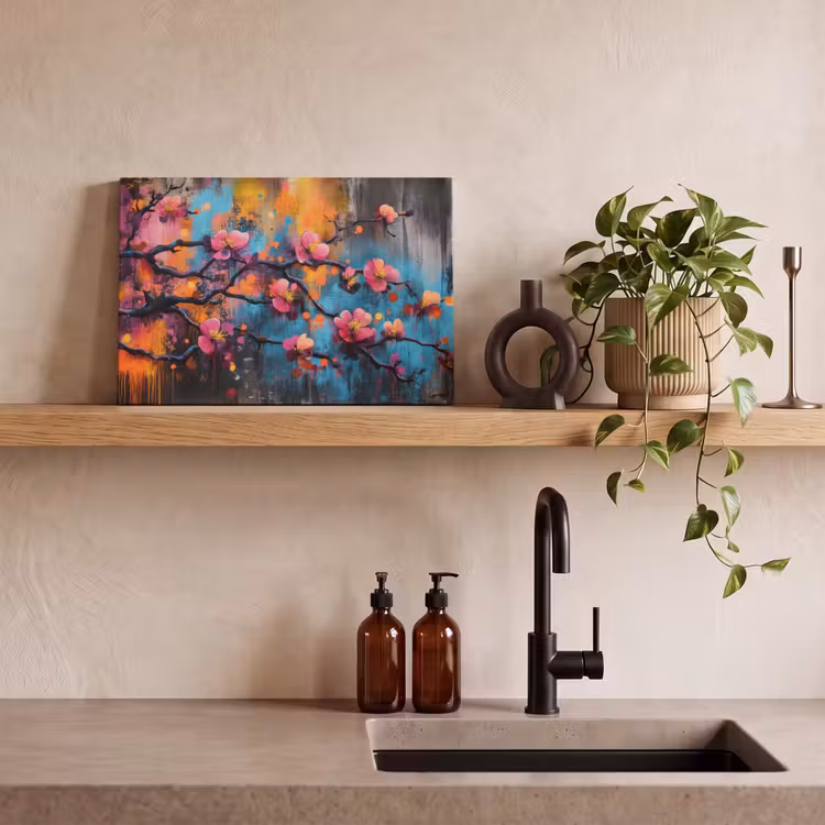 Canvas schilderij - Bloemen - Tak - Abstract - Roze — 3
