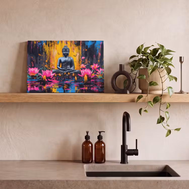 Canvas schilderij - Buddha - Bloemen - Kaarsen - Geel — 3
