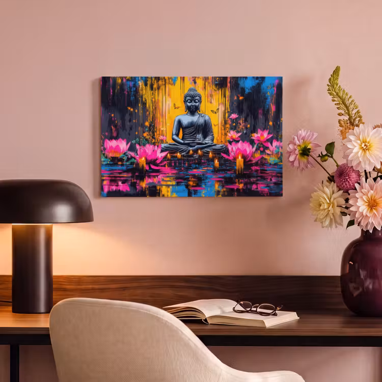 Canvas schilderij - Buddha - Bloemen - Kaarsen - Geel — 4