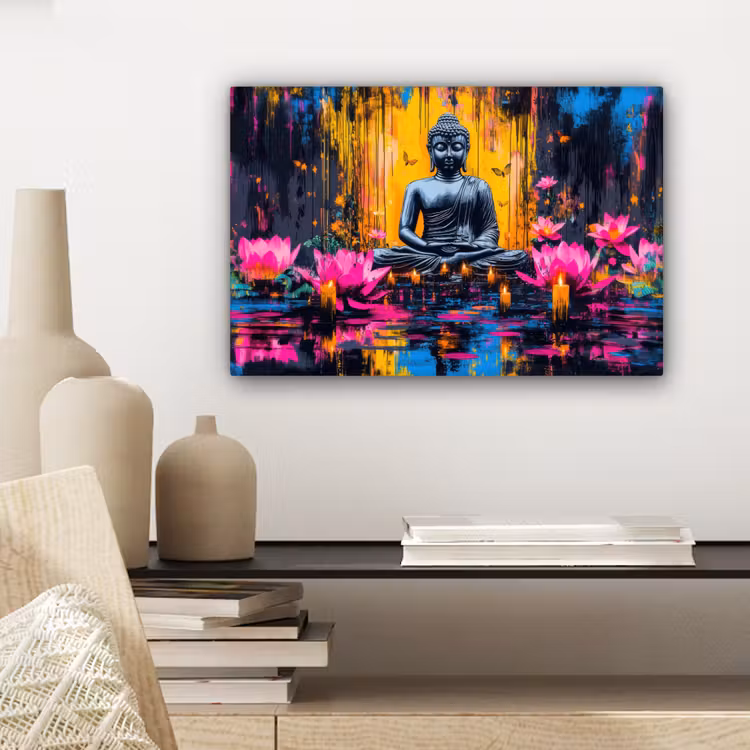 Canvas schilderij - Buddha - Bloemen - Kaarsen - Geel — 5