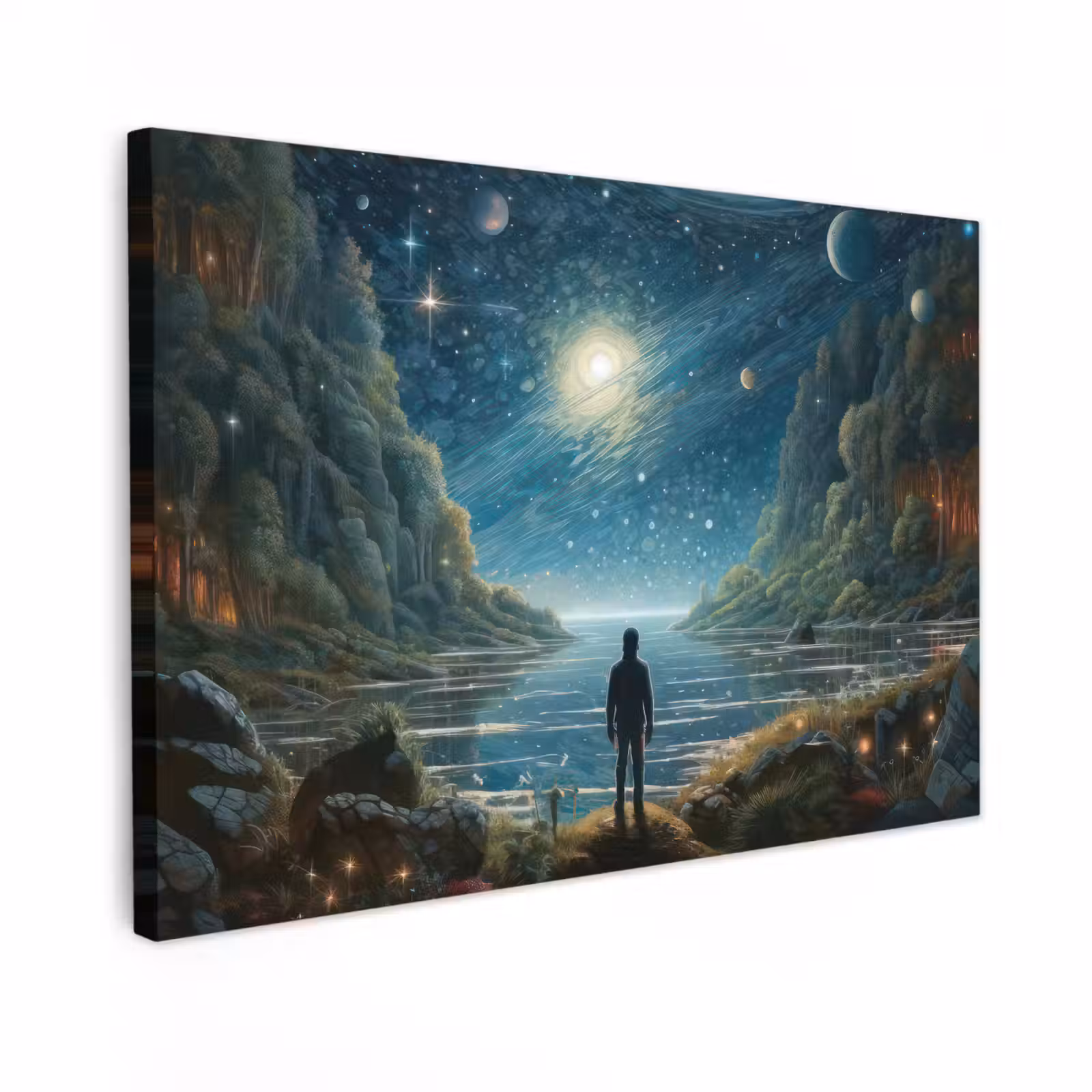 Canvas schilderij - Gebergte - Water - Maan - Sterren — 1