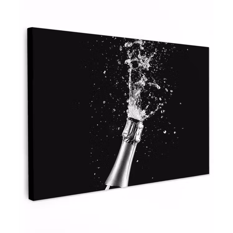 Canvas schilderij - Champagne - Zwart - Spetters - Popping — 1
