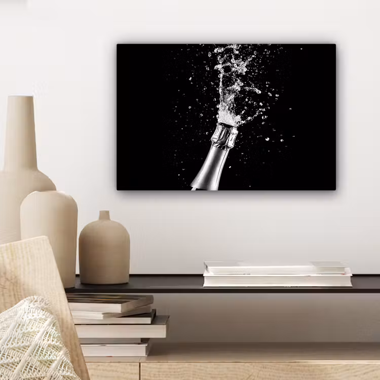 Canvas schilderij - Champagne - Zwart - Spetters - Popping — 5