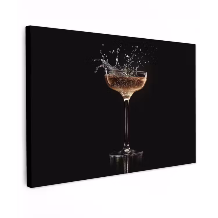 Canvas schilderij - Cocktail - Zwart - Spetters - Glas — 1