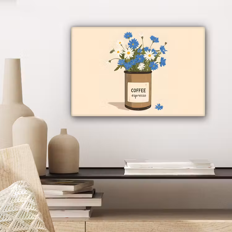 Canvas schilderij - Coffee - Blik - Minimalistisch - Bloemen — 5