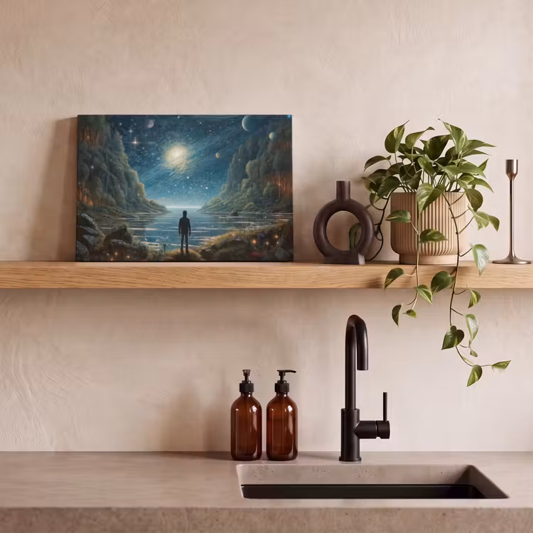 Canvas schilderij - Gebergte - Water - Maan - Sterren — 3