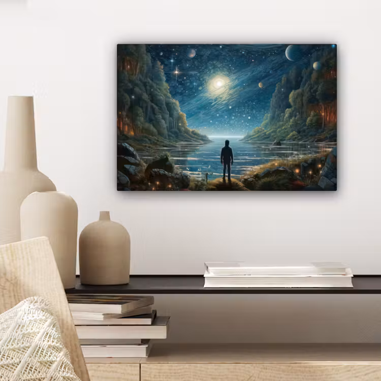 Canvas schilderij - Gebergte - Water - Maan - Sterren — 5