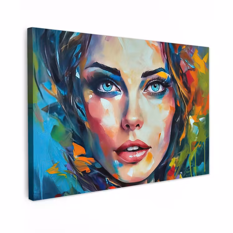Canvas schilderij - Gezicht - Vrouw - Olieverf - Kleurrijk - Kunst — 1